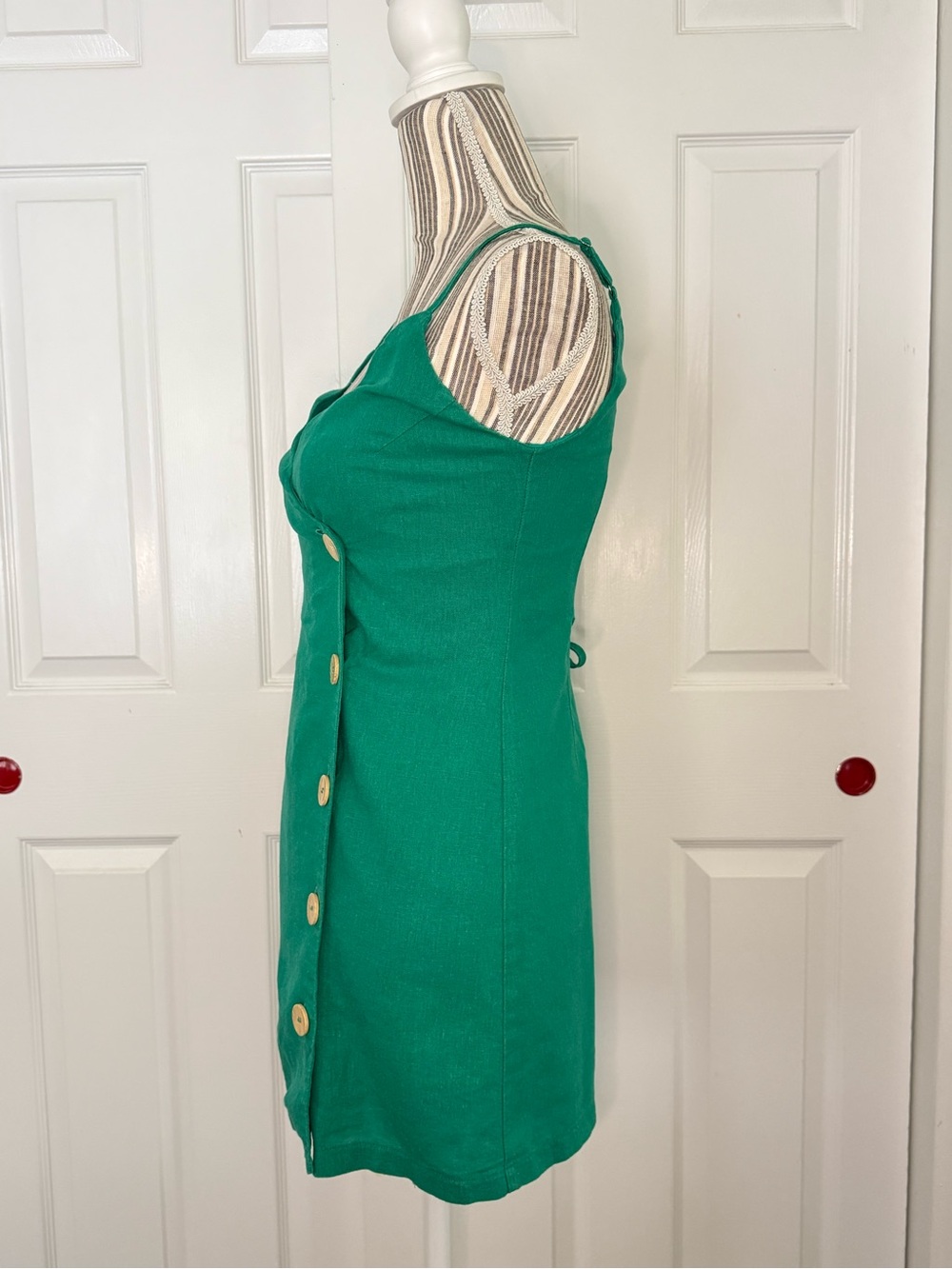 Lulus Green Linen Blend Wrap Mini Dress XS - Picture 4 of 9